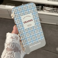 Couverture transparente pour ordinateur portable à grille bleue pour iPhone 15 Promax 14 Plus 16 Pro-Cartoon Design TPU étuis pour téléphone portable poignée de téléphone
