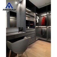 AMAZBUILD Armoires en bois haut de gamme avec panneaux en verre et éclairage LED, coiffeuse, dressing, mobilier de chambre contemporain pour la maison