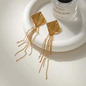 <b>Tassel</b> Drop <b>Earrings</b> Geometric Design Stainless Steel Women's Jewelry Everyday Wear - Product Image 4