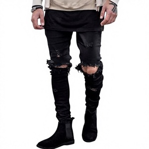Jeans pour homme CS, déchirés, respirants, taille mi-haute, coupe ample, tissu extensible et doux, poids lourd - Product Image 1