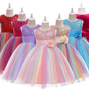 Maßgeschneidertes Buntes Satin-Blumenmuster Mädchenkleid Pailletten-Blumen Langes Sommer-Abendkleid Geburtstagsfeier-Kleidung für Kinder - Product Image 2