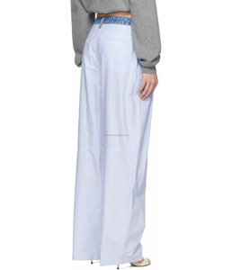 100% algodón holgado de lujo para mujer rayas originales azul y <span class=keywords><strong>blanco</strong></span> Denim cintura algodón Oxford pantalones Denim cintura Pantalones - Product Image 5