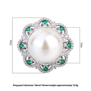 Anillo de Moda Toderi, Ecológico, de Cobre, con Perla de Concha de 16 mm, con Micro Pavé de Circonitas, Diseño de Flor, para Uso Diario Elegante - Product Image 2