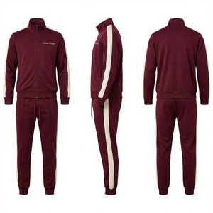 New Design <b>Men's</b> Maroon <b>White</b> Stripe Tracksuit Set Full Sleeve Zipper Casual Autumn Wear Polyester Cotton Regular Fit <b>Joggers</b> - Product Image 1