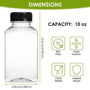 Bottiglie di Plastica da 300ml per Succhi con Tappi, Bottiglie d'<span class=keywords><strong>Acqua</strong></span> Riutilizzabili, <span class=keywords><strong>Contenitori</strong></span> Monouso per Bevande, Confezione Convenienza per Succhi e Frullati 10oz - Product Image 2