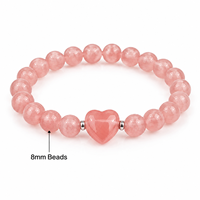 Bracelet en perles de cristal naturel en forme de cœur, 8 mm, bracelet extensible en pierres précieuses, fait main, cadeau pour femme, bijoux