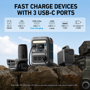 แบตเตอรี่สำรองพกพาขนาดเล็กกว่าเดิม 15% 300W Anker SOLIX C300 600W Surge LiFePO4 Station 140W ช่องเสียบ Type-C แบบสองทาง สำหรับการล่าสัตว์ การเดินทาง และสิ่งจำเป็น - Product Image 5
