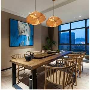 Lámpara Colgante de Bambú Irregular, Forma Ovalada, Bombilla LED E27, para Salón de Té, Casa de Huéspedes, Iluminación Decorativa - Product Image 2