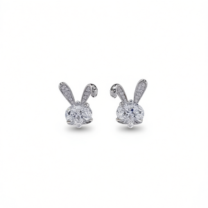 Orecchini E3576 in Oro Bianco con Diamanti a Forma di Coniglio, Taglio Brillante Rotondo, Colore D, Naturali, per Uso Quotidiano Femminile, Stile Carino - Product Image 1