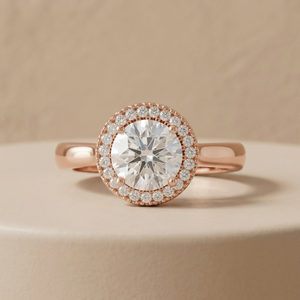Anillo de compromiso clásico para mujer con diamante solitario de 1.0 CT, corte brillante redondo, cultivado en laboratorio, con halo, oro rosa de 14K, certificado IGI. - Product Image 3