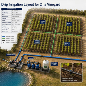 Système d'irrigation goutte-à-goutte agricole de 2 ha avec filtre à tuyau et fertiliseur pour ferme - Product Image 1