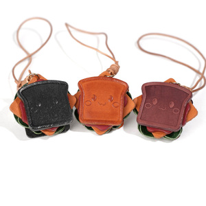 Porte-clés en cuir 3D mignon en forme de sandwich, fait main, en cuir de vachette pleine fleur tanné végétal, breloque de sac réaliste, ornement suspendu pour voiture sur le thème de la gastronomie - Product Image 2