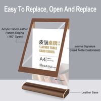 Porte-panneau en cuir et acrylique personnalisé en forme de T, format A4, A5, A6, pour hôtels et restaurants, facile à remplacer et portable