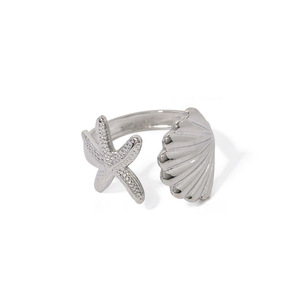 Anillo de Concha de Estrella de Mar en Plata de Ley S925, Diseño Abierto, Joyería para el Dedo Índice de Mujer, Uso Diario - Product Image 5