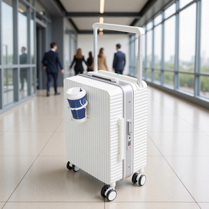 Valise cabine pour femme 20 pouces avec porte-gobelet, roues universelles, pour voyages d'affaires, couleur blanche unie, cadre en aluminium, serrure - Product Image 1