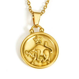 Colliers pendentifs en or plaqué 18 carats en gros, double face, relief, signe du <span class=keywords><strong>zodiaque</strong></span>, 12 constellations, pendentif rond - Product Image 5