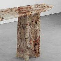 Table console en marbre veiné rouille chaud, design ondulé organique, support évasé, style minimaliste de luxe, pour l'entrée - Paire