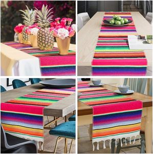 Mantel Mexicano Serap al por Mayor, 14*84 Pulgadas, Decoración <span class=keywords><strong>para</strong></span> Bodas y Fiestas, Borla <span class=keywords><strong>para</strong></span> Mesa, Bandera, Picnic al Aire Libre, Rayas, Algodón, Tejido a Mano - Product Image 3