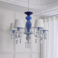 Lustre LED en fer de style médiéval français, hauteur réglable, dégradé bleu/couleur macaron, éclairage de luxe rétro pour chambre et salle à manger