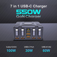 Estación de Carga 7 en 1 de 550W con Cable USB C Retráctil de 100W, Cargador Rápido GaN para MacBook Pro, iPhone 17, Samsung, Laptop y Tablet