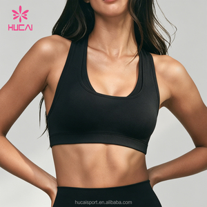 Débardeur de <span class=keywords><strong>sport</strong></span> respirant à col rond personnalisé ODM HUCAI avec logo, dos nageur, couleur contrastante, double couche, soutien-gorge de <span class=keywords><strong>sport</strong></span> pour <span class=keywords><strong>femme</strong></span> - Product Image 5