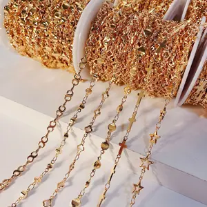 Fantaisie rouleau chaînes en laiton pour la fabrication de bijoux à bricoler soi-même Bracelet métal cuivre lien collier accessoires à la main croix étoile chaîne