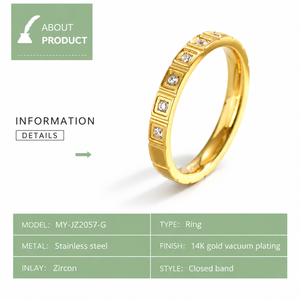 แหวนทรงสี่เหลี่ยมประดับเพชรซิคอน สแตนเลสสตีล ชุบทอง 14K ด้วยวิธีสุญญากาศ พร้อมวงแหวนเพชรซิคอน - Product Image 2