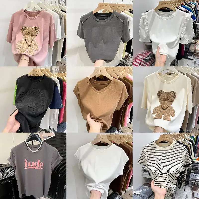 Crewneck T-shirt and Oversized Women's T-shirt 2024 Women's Short Sleeve Wholesale Summer Mix Style Random T Shirt