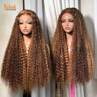 Perruque Highlight Marron Bouclée Profonde Pré-Pluckée Sans Colle 13x6 Lace Front Couleur Piano Mixte Blond Miel Cheveux Humains Vietnamiens Bruts