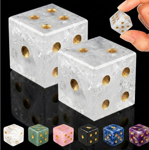 2PCS Clear Quartz Natural <strong>Gemstone</strong> Dice Set 16mm D6 Hand Polished Gold Pips For DND RPG Crisp Facets Display Gift Fun Elegant Ro - Product Image 1