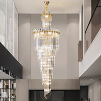 Lustre en cristal moderne en fer forgé à LED, style européen, pour salon, escalier rotatif, duplex, mini, creux, de taille moyenne