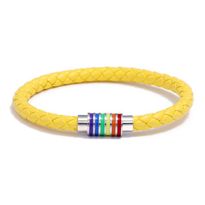 Venta al por mayor de esmalte tejido Pu cuerda trenzada magnética Lgbt brazalete joyería accesorios Arco Iris <span class=keywords><strong>Gay</strong></span> Pride pulsera de cuero - Product Image 6