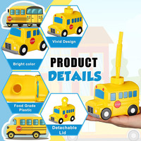 Gobelets jetables en PP avec couvercle pour fête d'anniversaire sur le thème du bus scolaire jaune pour enfants, avec motif de dessin animé