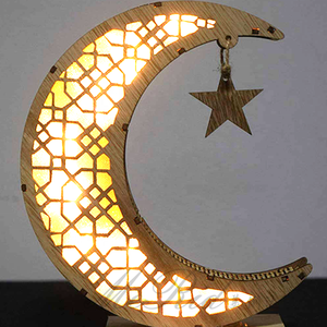 زينة على شكل هلال، حرف يدوية عربية إسلامية، ديكورات ريفية، زخرفة خشبية على شكل هلال للمهرجانات، صديقة للبيئة - Product Image 3