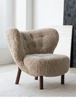 Fauteuil en laine de style moderne avec pieds en bois Chaise d'appoint élégante en peau de mouton pour le salon, l'hôtel ou les loisirs
