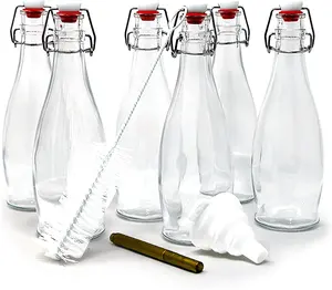 工厂透明琥珀色12盎司16盎司玻璃瓶摇摆翻盖盖密封锁盖牛奶饮料果汁瓶