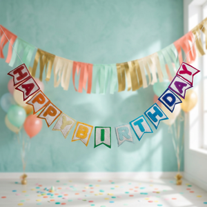Guirnalda de Feliz Cumpleaños de Fieltro de Lana Hecha a Mano Asterisk, Pancarta con Nombre Personalizado, Decoración de Nepal con Estampado Multicolor - Product Image 3
