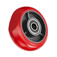 Roue pivotante robuste en polyuréthane rouge avec noyau en fer, frein intégré, 4/5/6/8 pouces, capacité 300 kg, pour chariot d'entrepôt