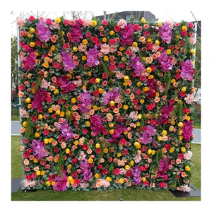 A-1477 toptan düğün dekor asılı roll up bordo çiçek duvar 5d kumaş güller giydirin yapay çiçek duvar