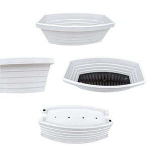Pot de fleurs rectangulaire blanc robuste en plastique PP, forme bateau octogonal avec insert en maille pour drainage, idéal pour jardin extérieur et fenêtre - Product Image 3