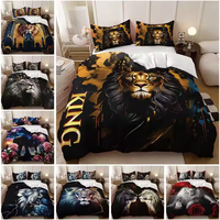 Ensemble de housse de couette imprimé 3D King Size Crown Lion Printing Convient aux adolescents Ensemble de literie