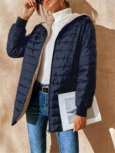 Custom Medium <strong>Long</strong> Women's Fashion <strong>Winter</strong> Coat Casual Quilted Hooded Thin Fleece <strong>Jackets</strong> for Women - Product Image 3
