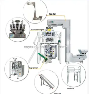 Empaquetadora automática de 10 pesadoras, 300g, 500g, nueces de sal de maní y anacardos, máquina de envasado de gránulos para gran producción