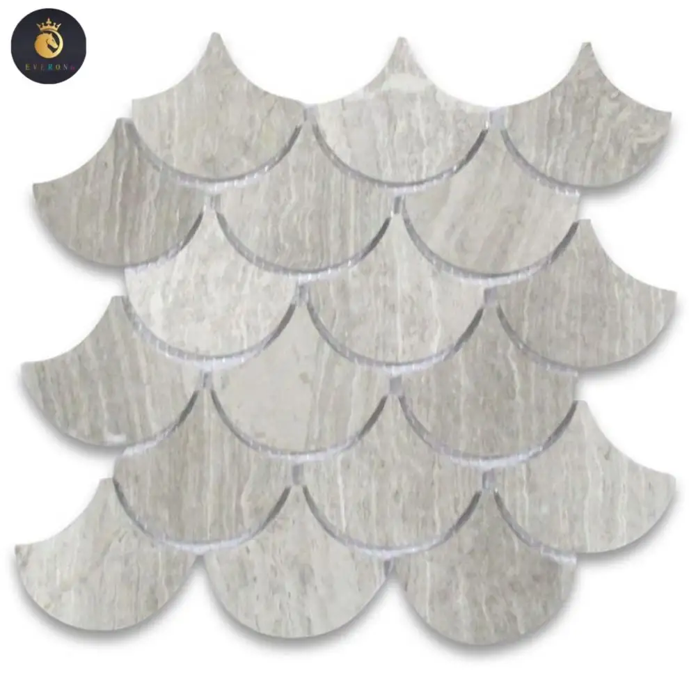 중국 제조 업체 광택 벽 타일 모자이크 도매 피리 대리석 모자이크 돌 센터 카라라 화이트 대리석 물고기 규모