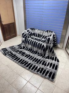 工場OEM冬高級ベッドカバーキングクイーン動物全皮レックスウサギの毛皮投げ毛布室内装飾用 - Product Image 2