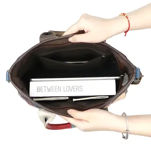 Sac fourre-tout en cuir véritable AndoBag, grande capacité, sacs bandoulière à carreaux avec surpiqûres colorées, sac à main vintage pour femmes 1820 - Product Image 6