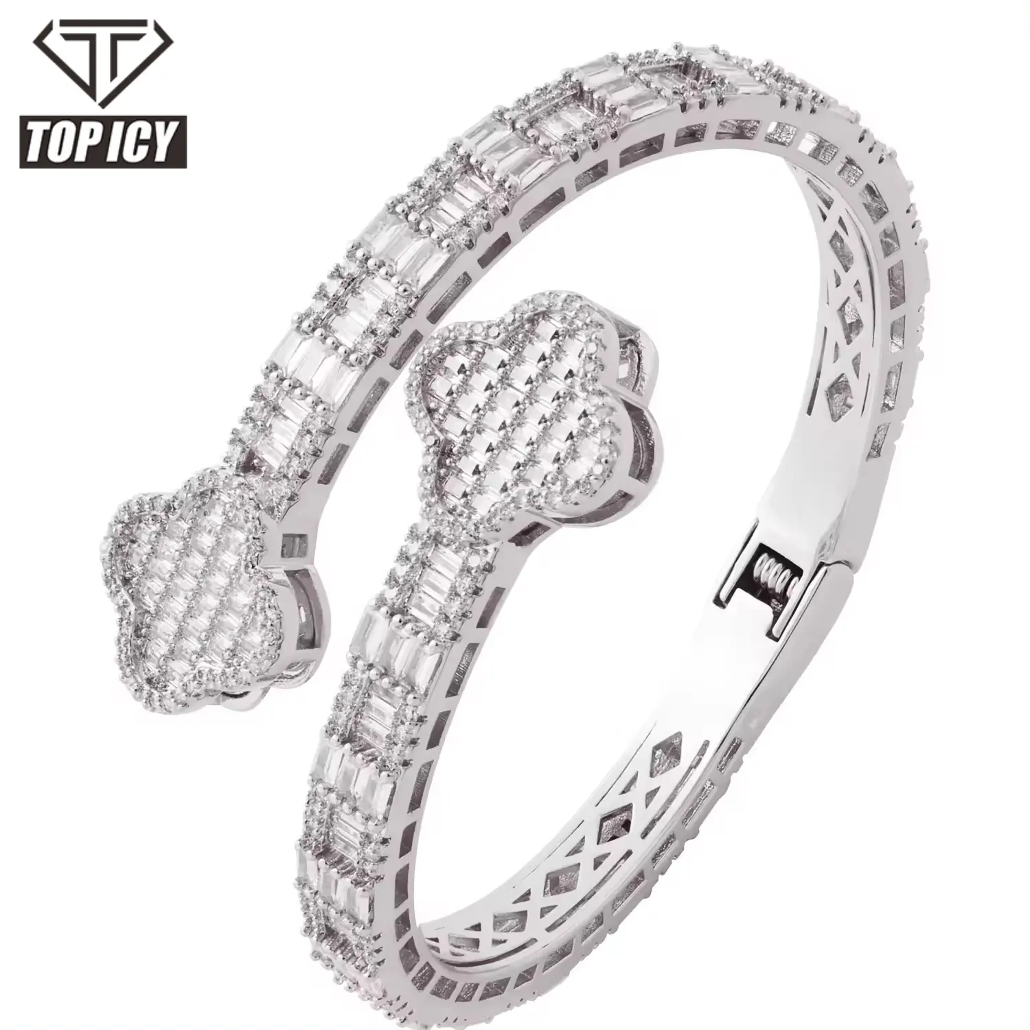 Desain baru mode semanggi perhiasan gelang bangle Hip Hop wanita pria gelang emas perak es keluar perhiasan