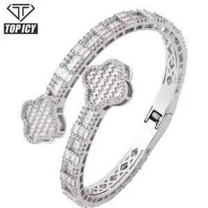 Pulseira de joia de trevo hip hop para mulheres e homens, pulseira de ouro com tira de hip hop, novidade da moda