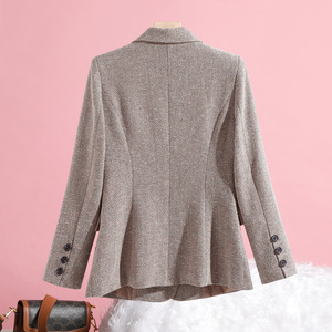 Women's Wool Blazer Khaki Solid Color Pocket Design Autumn Winter Casual Fit - Product Image 2