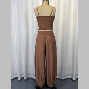 Kadınlar için İki Parçalı Yazlık Eşleşen Takımlar, Büzgülü Crop Top ve Aladdin Harem Pantolon Seti, Tatil Kıyafetleri 2026 - Product Image 3